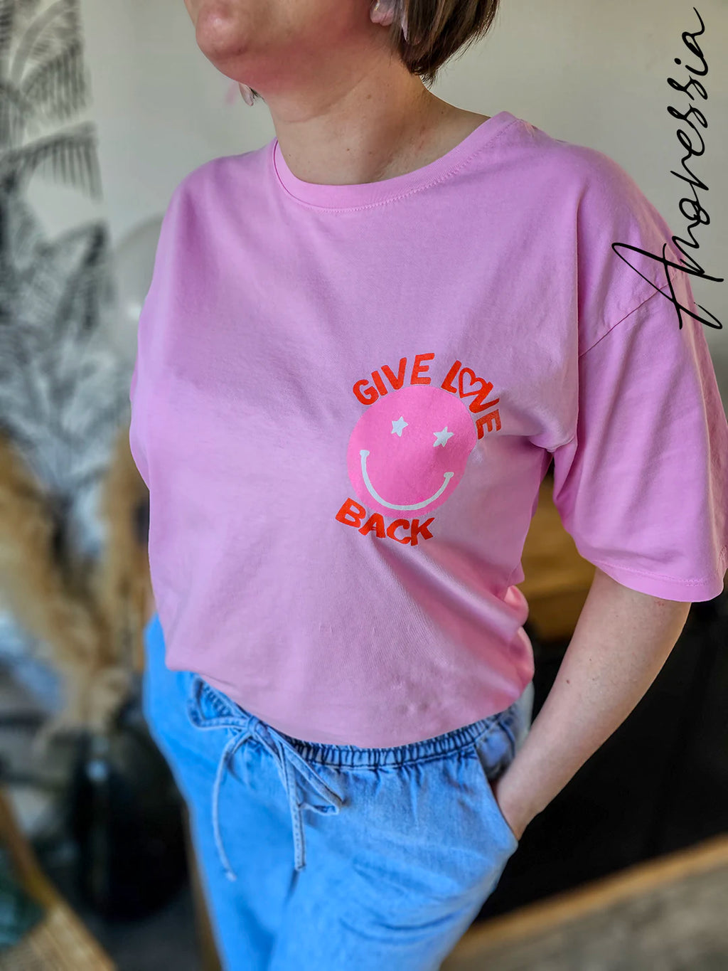 T-Shirt Smile — T-Shirt Rose Manches Originales Femme