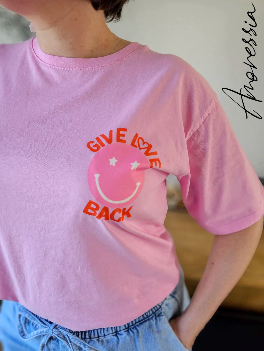 T-Shirt Smile — T-Shirt Rose Manches Originales Femme