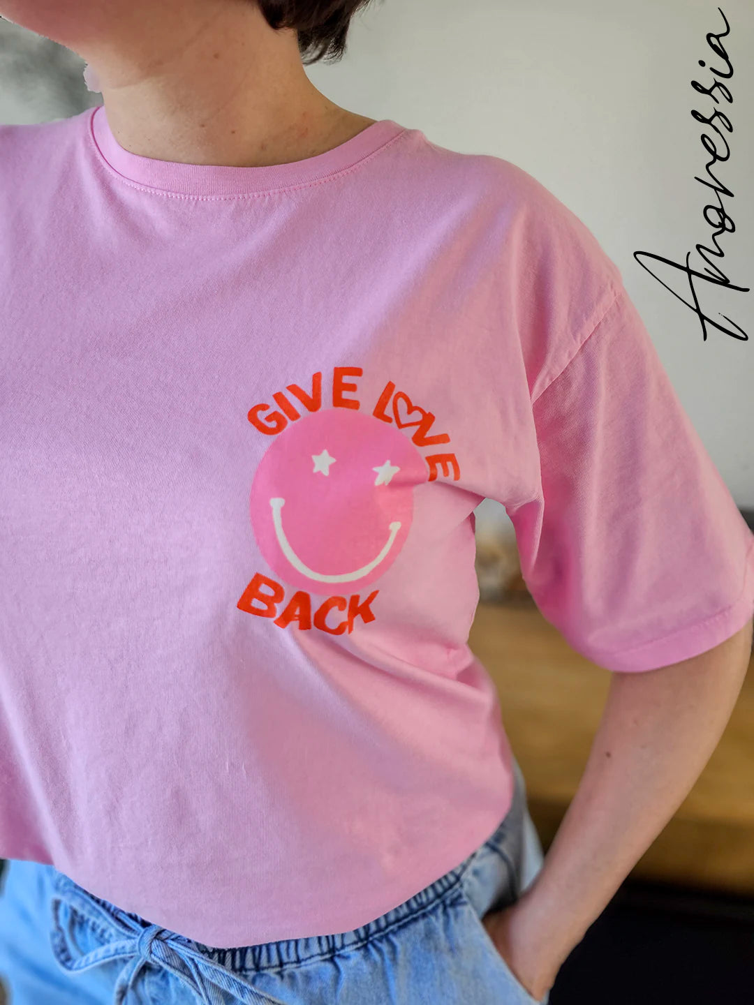 T-Shirt Smile — T-Shirt Rose Manches Originales Femme