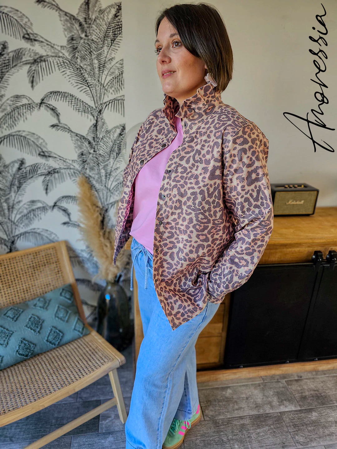 Surchemise Léopard — Surchemise Jean Beige Imprimé Léopard Femme