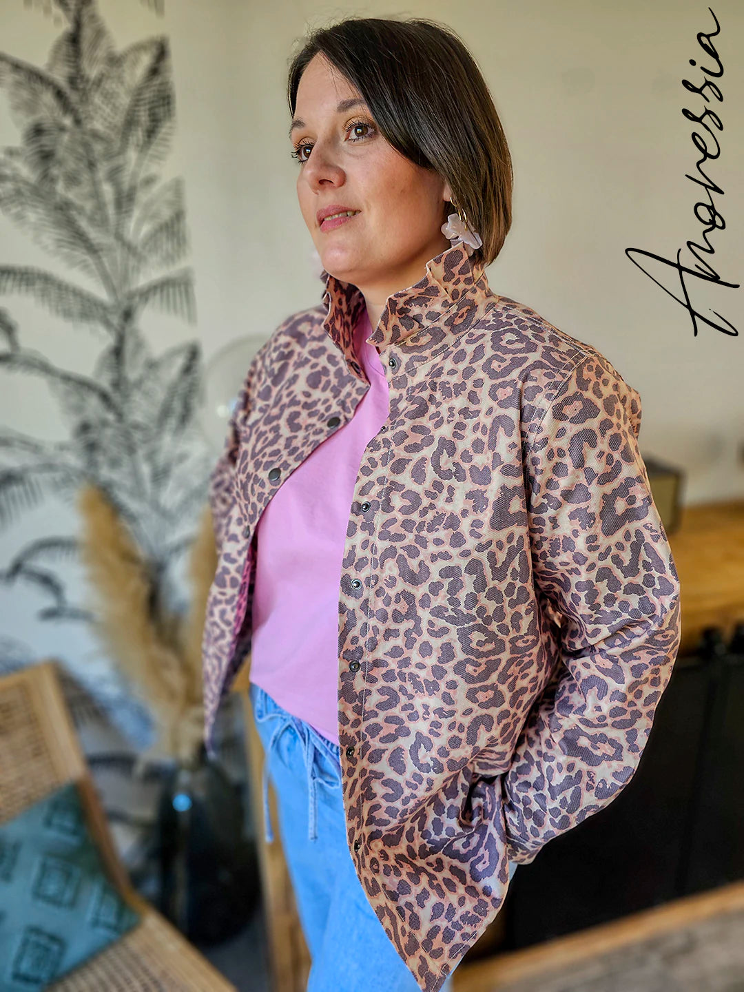 Surchemise Léopard — Surchemise Jean Beige Imprimé Léopard Femme