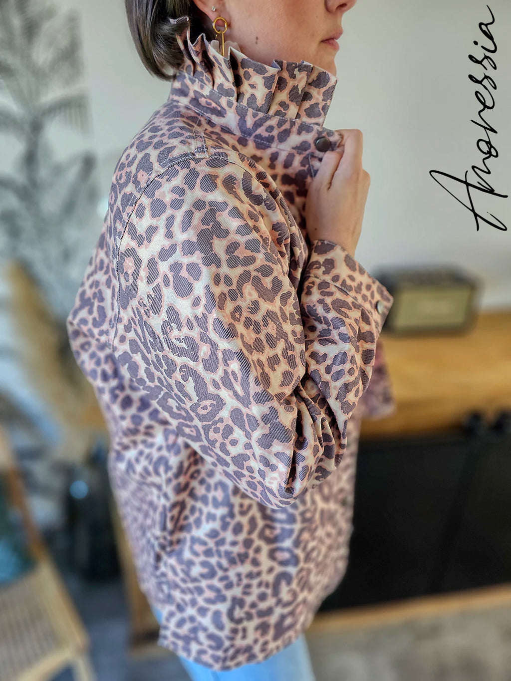 Surchemise Léopard — Surchemise Jean Beige Imprimé Léopard Femme