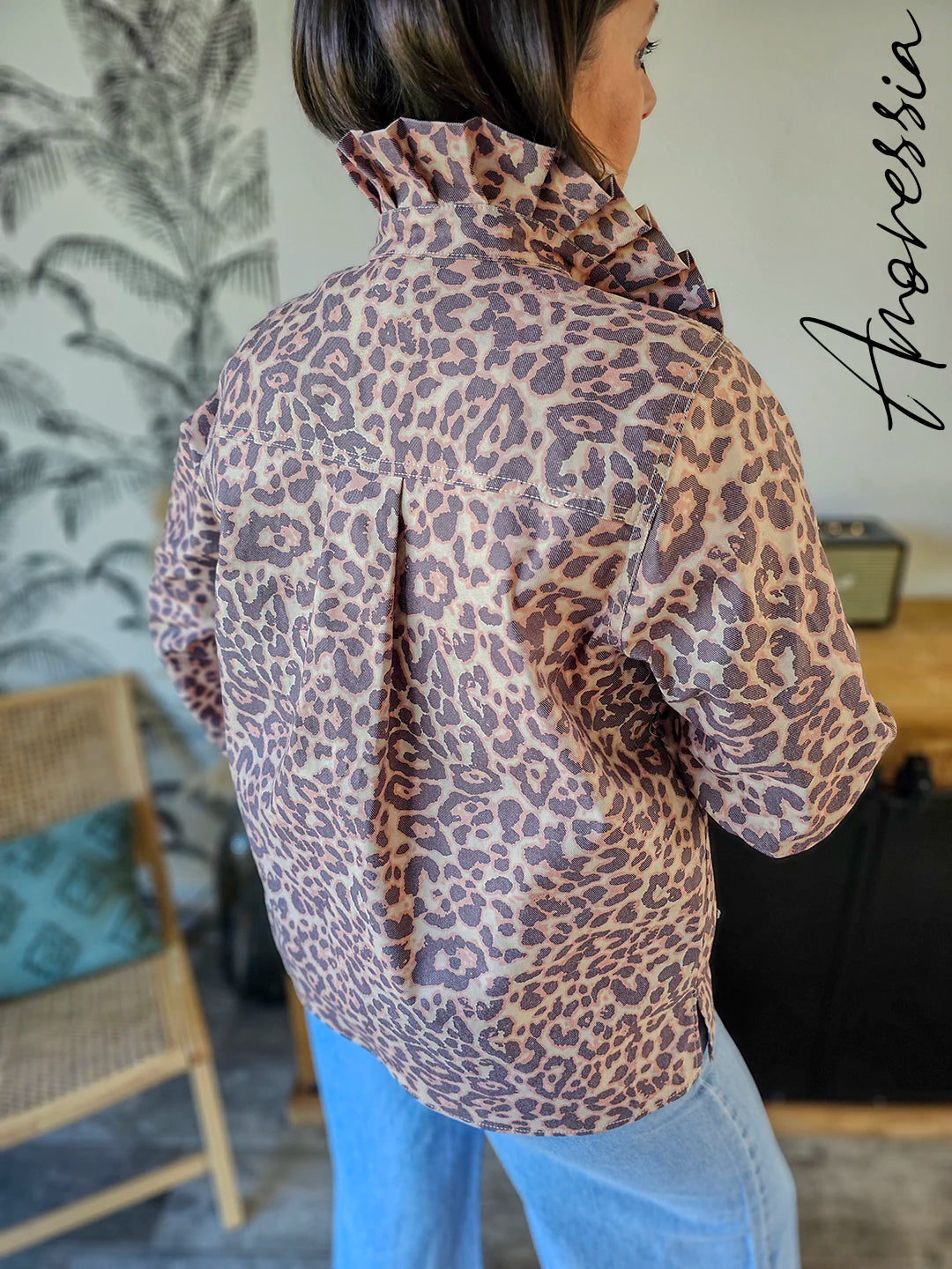 Surchemise Léopard — Surchemise Jean Beige Imprimé Léopard Femme