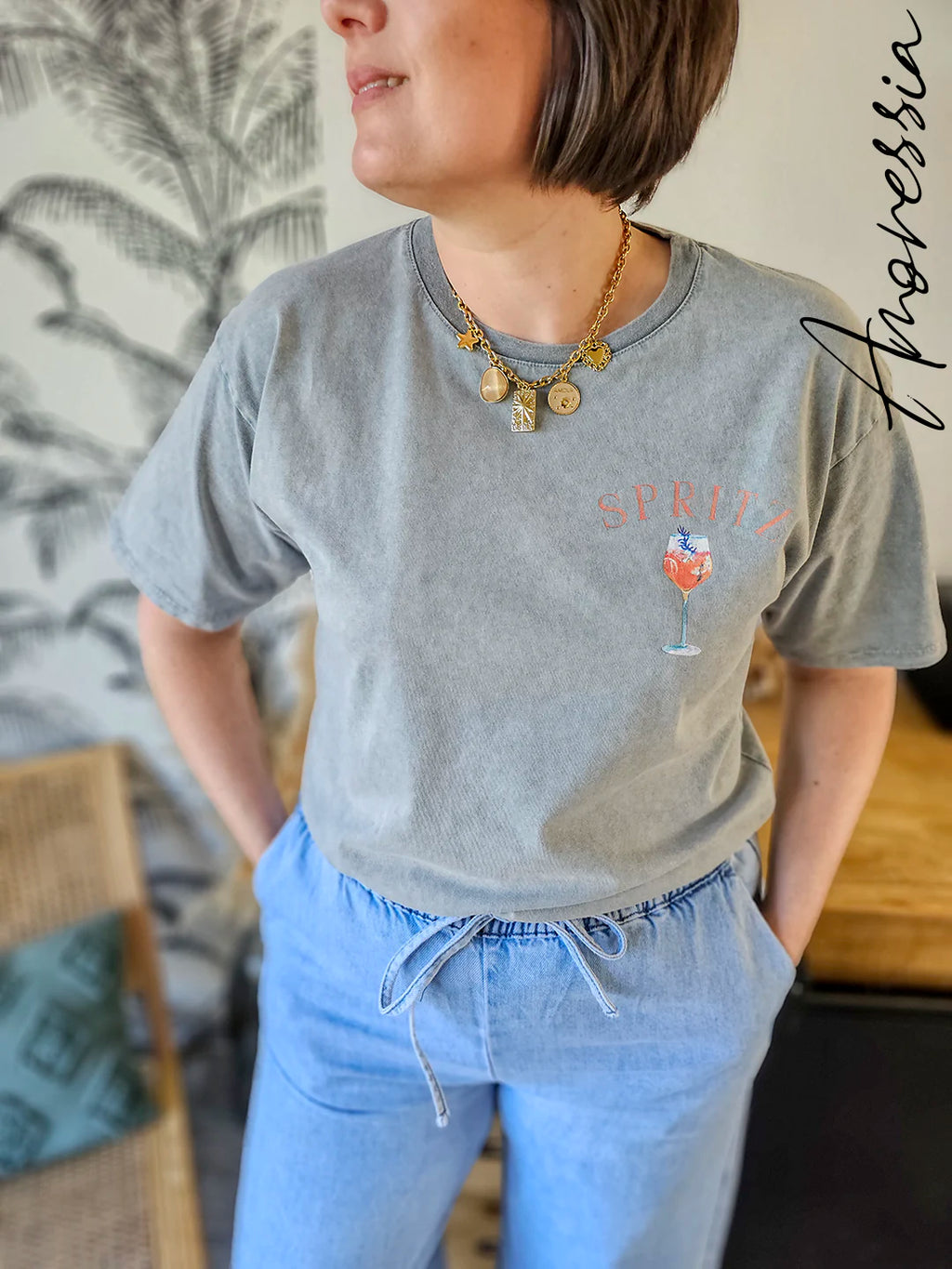 T-Shirt Spritz — T-Shirt Gris Style Italien Femme