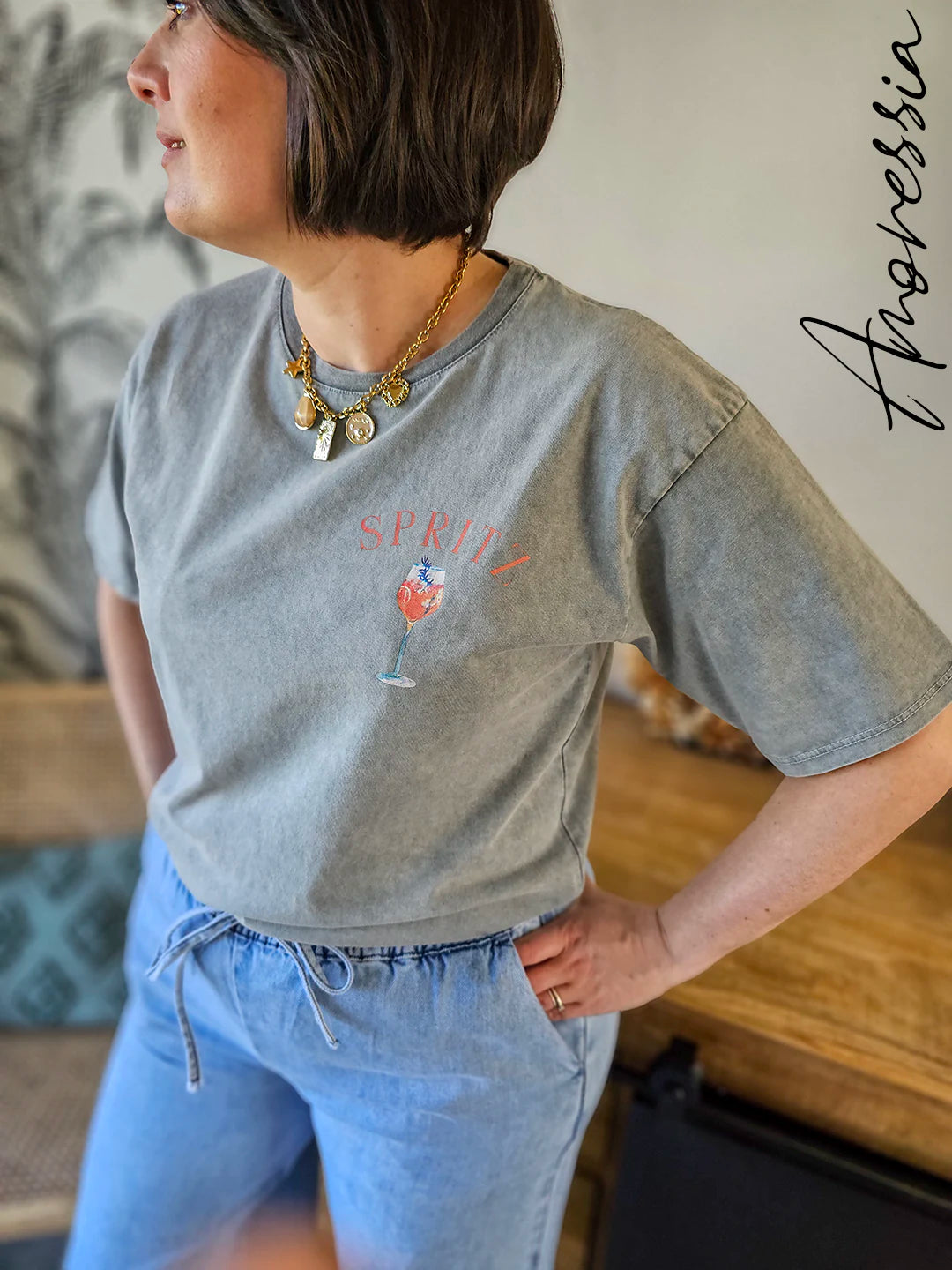 T-Shirt Spritz — T-Shirt Gris Style Italien Femme
