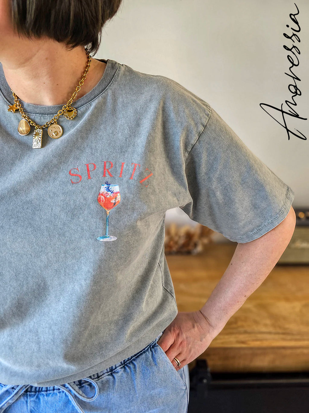 T-Shirt Spritz — T-Shirt Gris Style Italien Femme