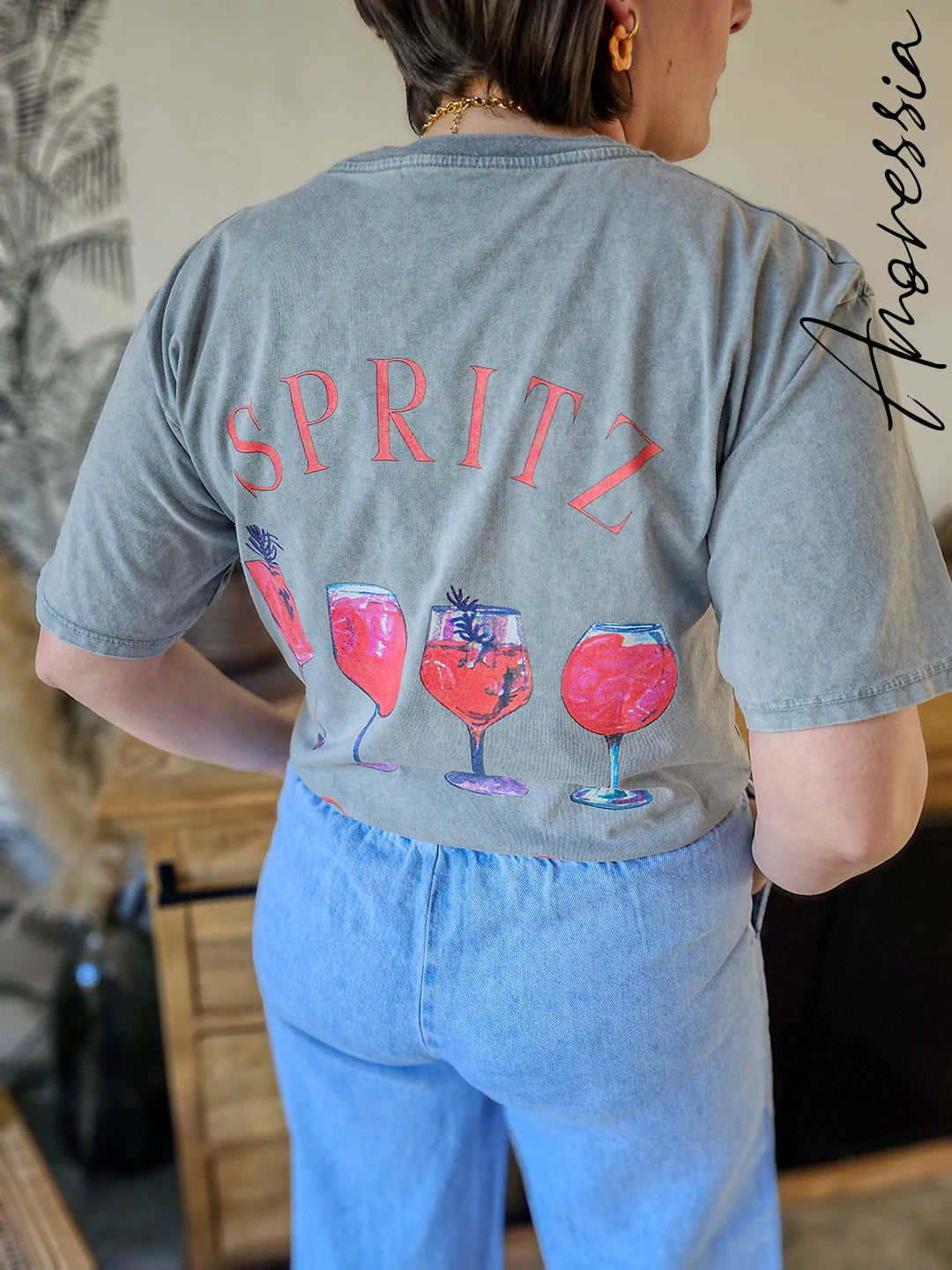 T-Shirt Spritz — T-Shirt Gris Style Italien Femme
