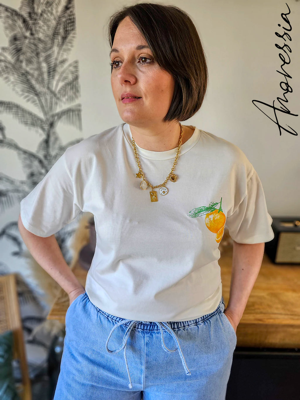 T-Shirt Paradise — T-Shirt Blanc Motif Dos Femme