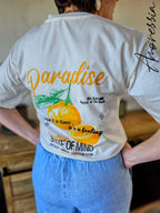 T-Shirt Paradise — T-Shirt Blanc Motif Dos Femme
