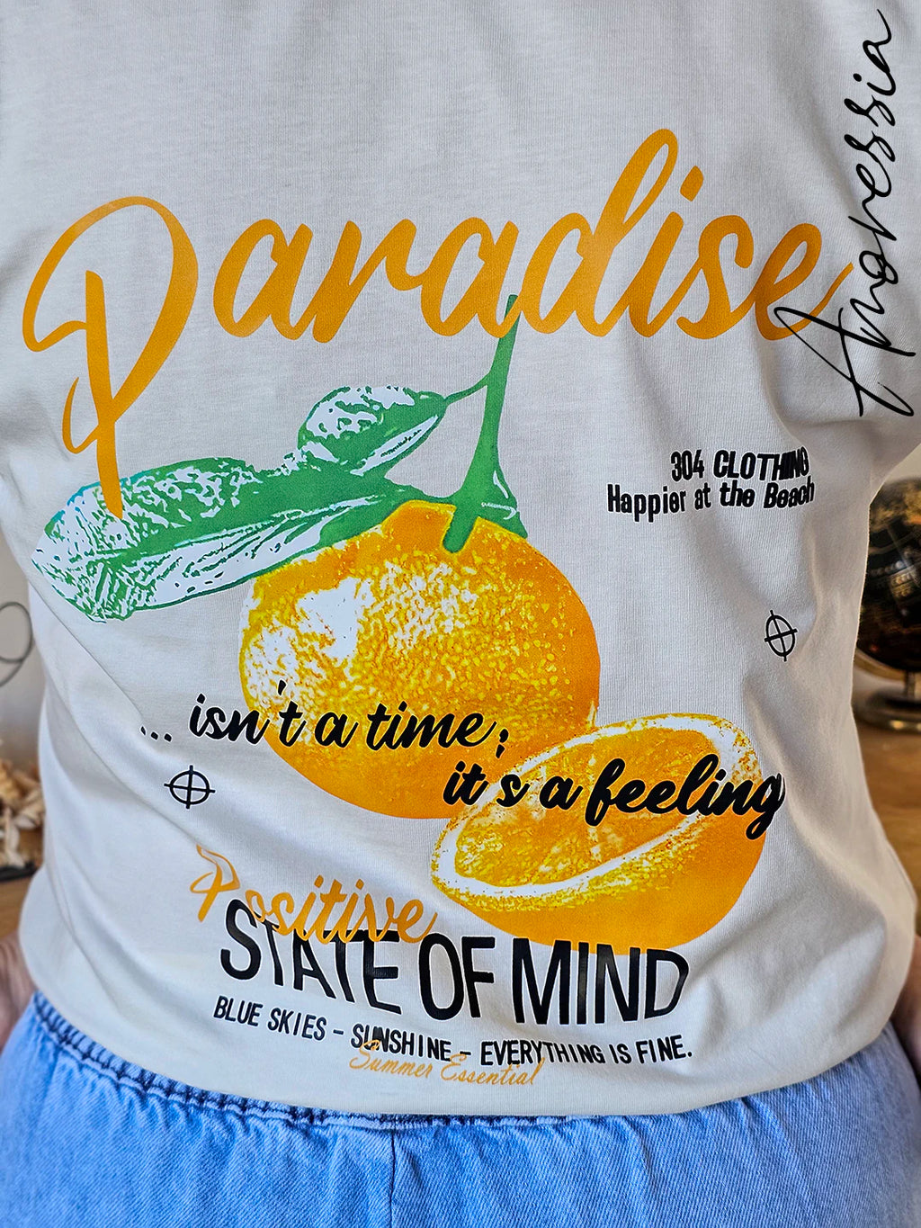 T-Shirt Paradise — T-Shirt Blanc Motif Dos Femme
