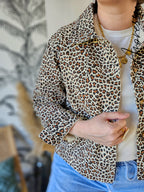Veste Léopard Jean — Veste Jean Blanche Imprimé Léopard Femme