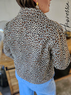 Veste Léopard Jean — Veste Jean Blanche Imprimé Léopard Femme