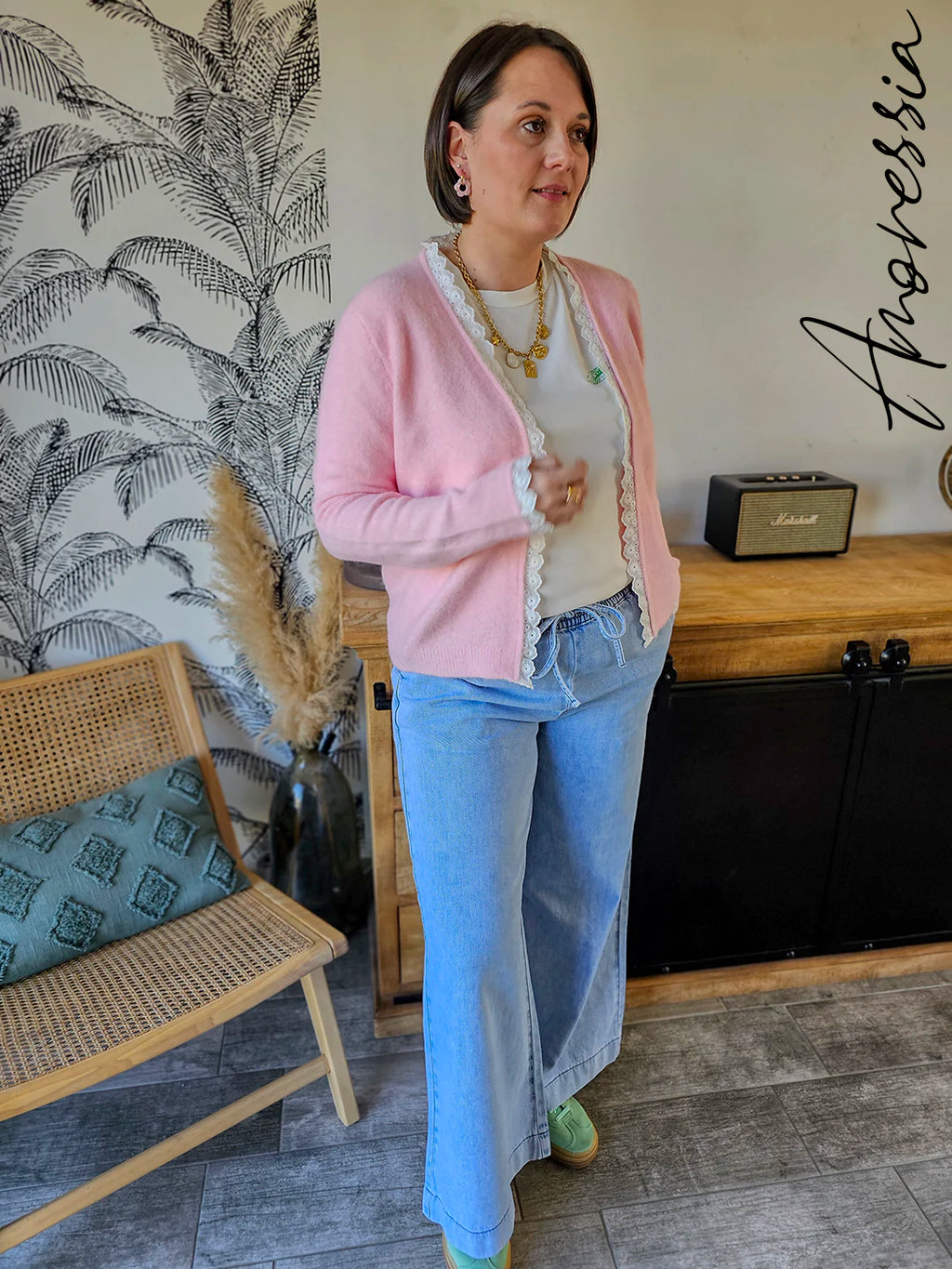 Gilet Flamingo — Gilet Ouvert Rose Pâle Femme vue dos