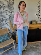 Gilet Flamingo — Gilet Ouvert Rose Pâle Femme vue dos