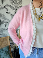 Gilet Flamingo — Gilet Ouvert Rose Pâle Femme vue détail