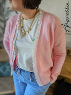 Gilet Flamingo — Gilet Ouvert Rose Pâle Femme