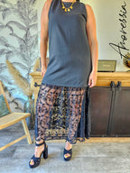 Robe Donna — Robe Noire Dentelle Sans Manches Femme vue détail