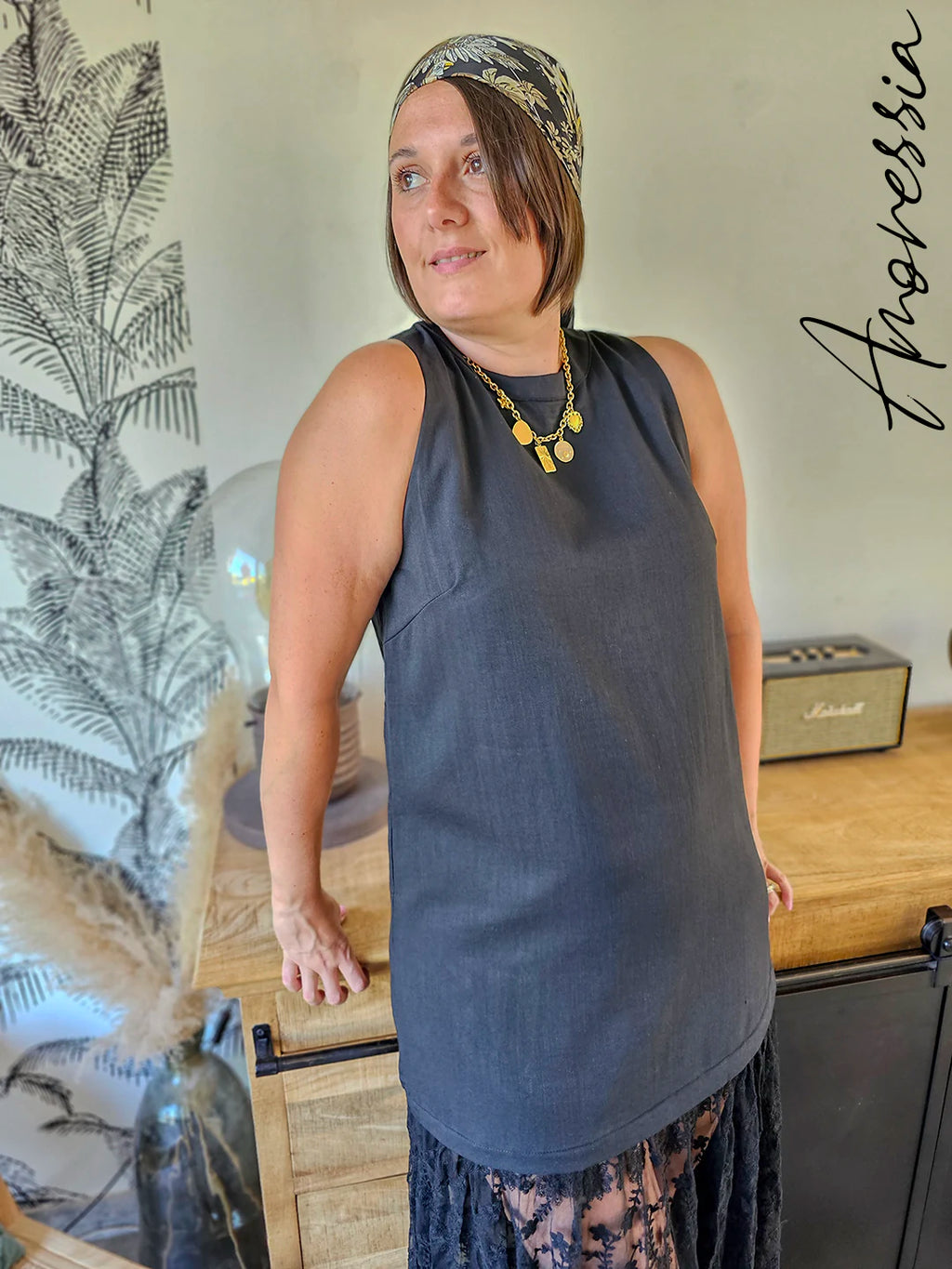 Robe Donna — Robe Noire Dentelle Sans Manches Femme autre vue