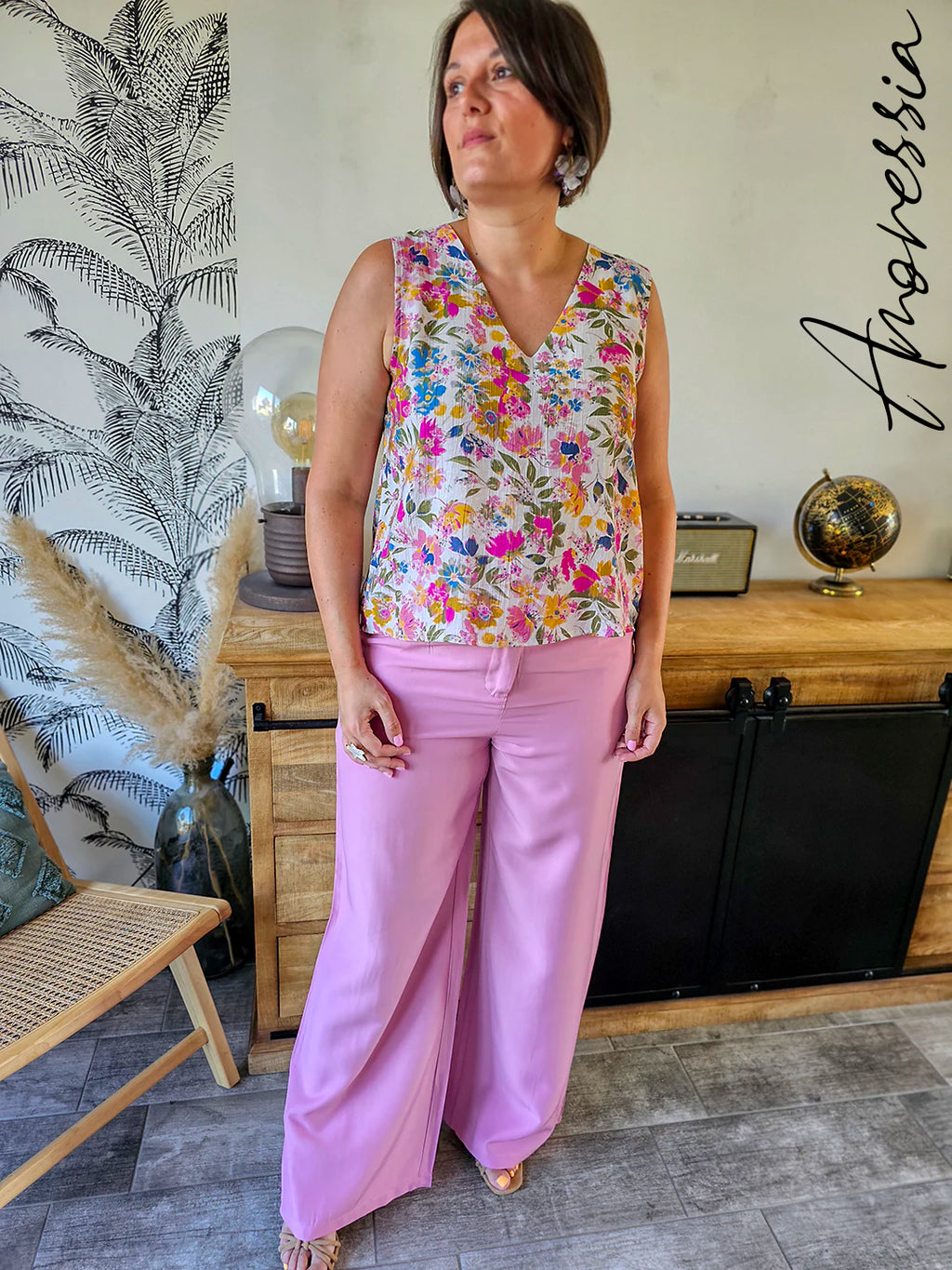 Top Livia — Top Fleuri Col V Femme Été