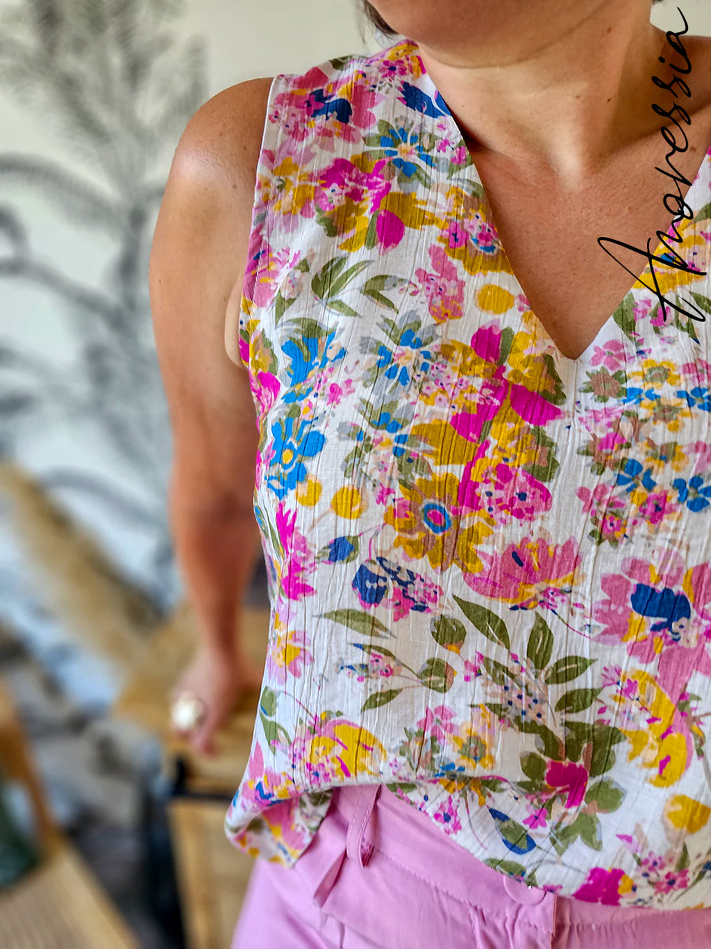 Top Livia — Top Fleuri Col V Femme Été