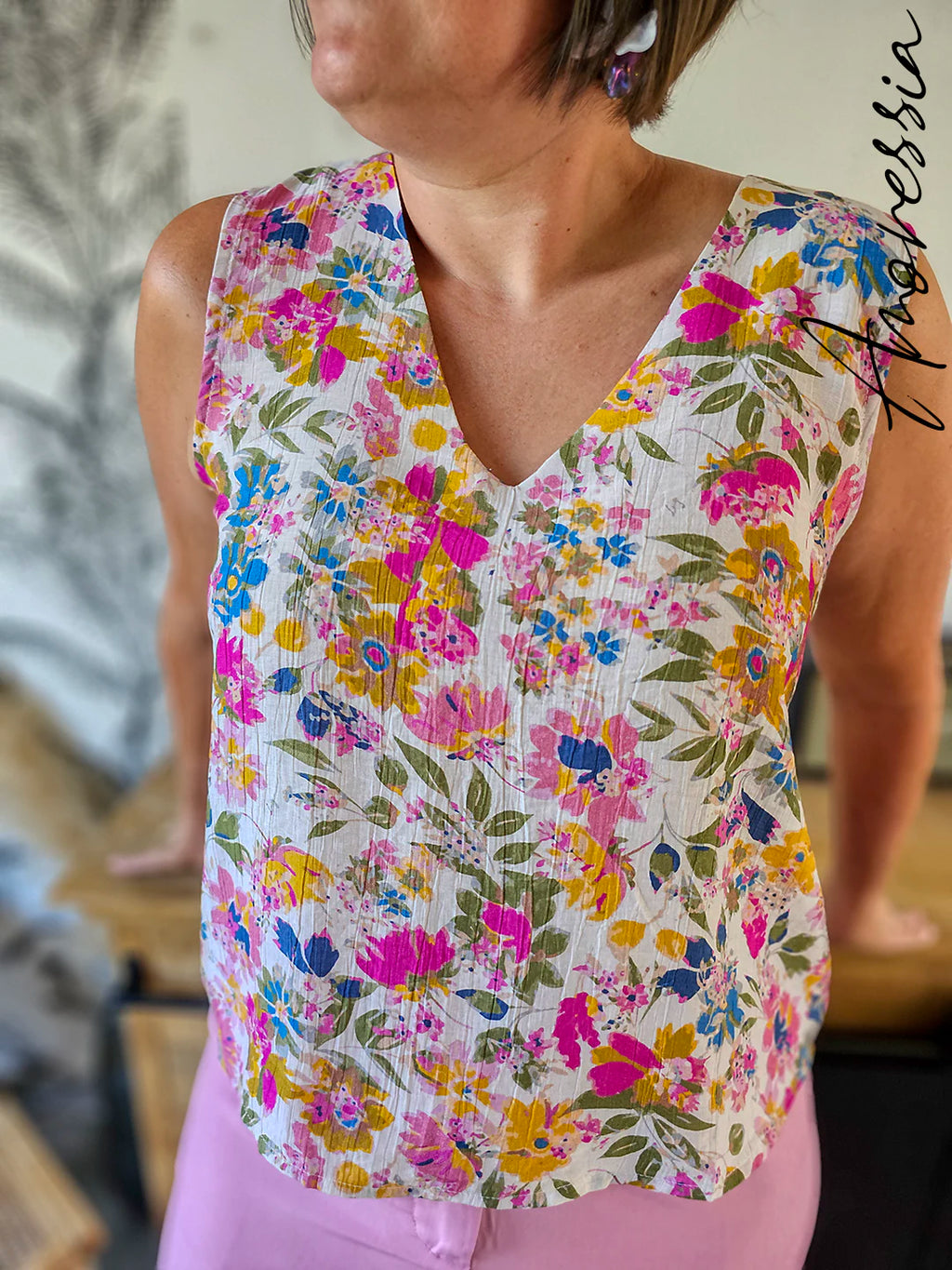 Top Livia — Top Fleuri Col V Femme Été