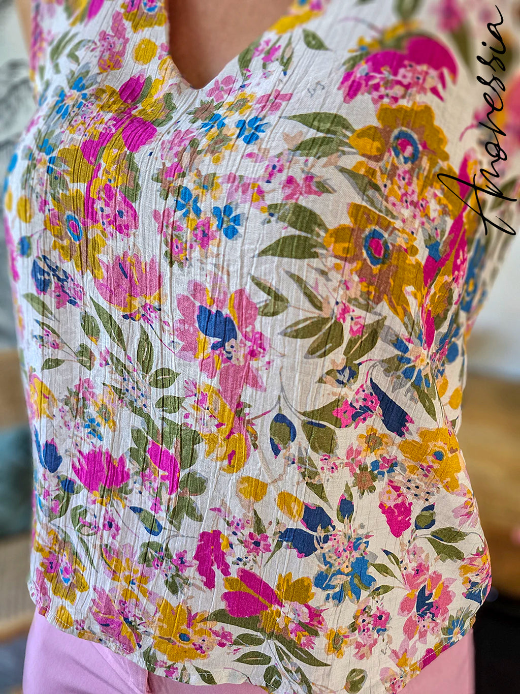 Top Livia — Top Fleuri Col V Femme Été
