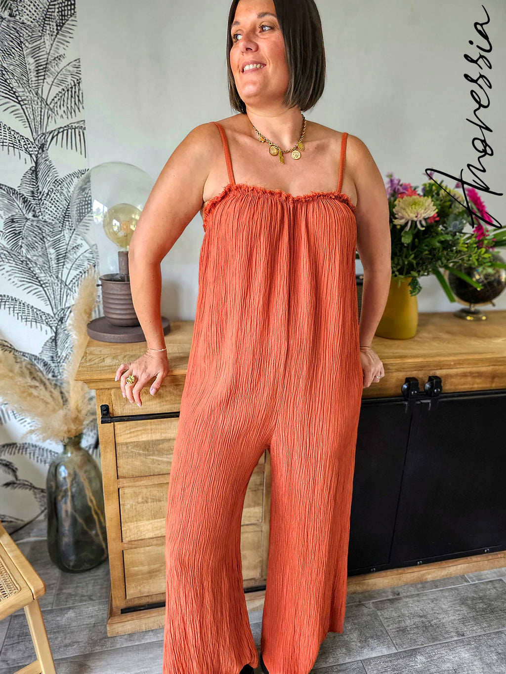 Combi-Pantalon Sofia Terracotta — Combinaison Pantalon Terracotta Femme vue détail