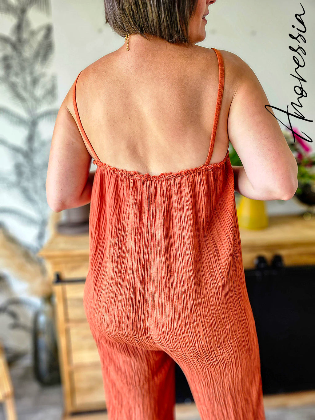 Combi-Pantalon Sofia Terracotta — Combinaison Pantalon Terracotta Femme photo lifestyle