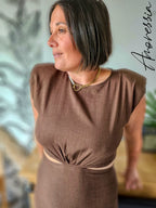 Robe Lin Choklate — Robe Lin Chocolat Femme vue détail