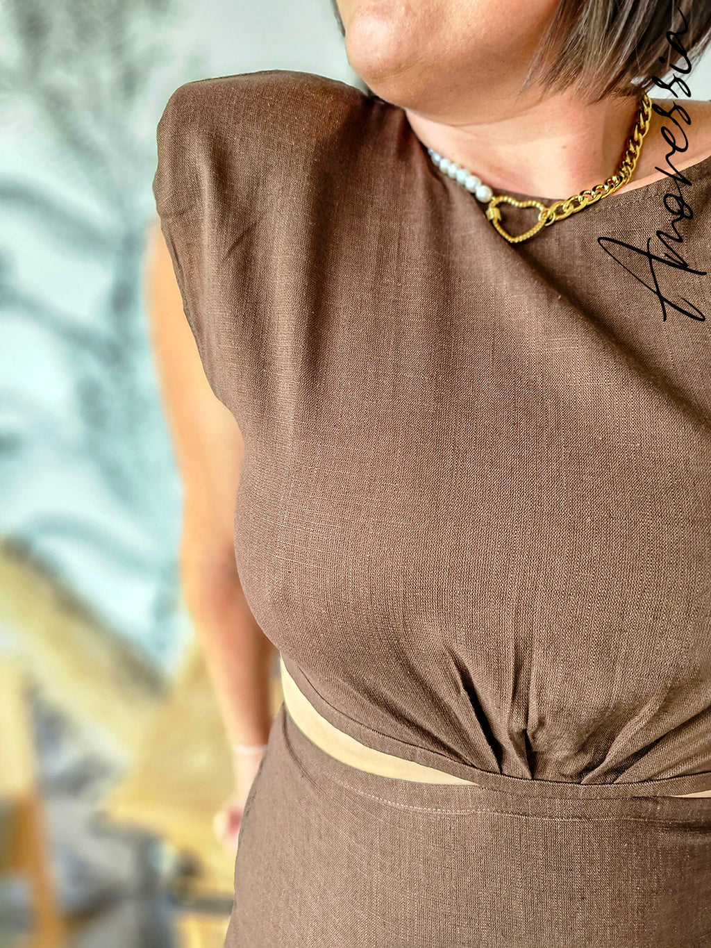 Robe Lin Choklate — Robe Lin Chocolat Femme autre vue