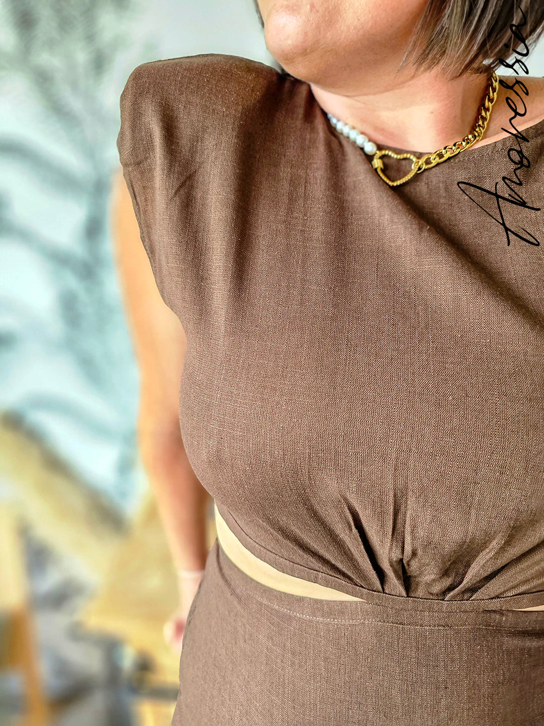Robe Lin Choklate — Robe Lin Chocolat Femme autre vue