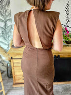 Robe Lin Choklate — Robe Lin Chocolat Femme vue dos