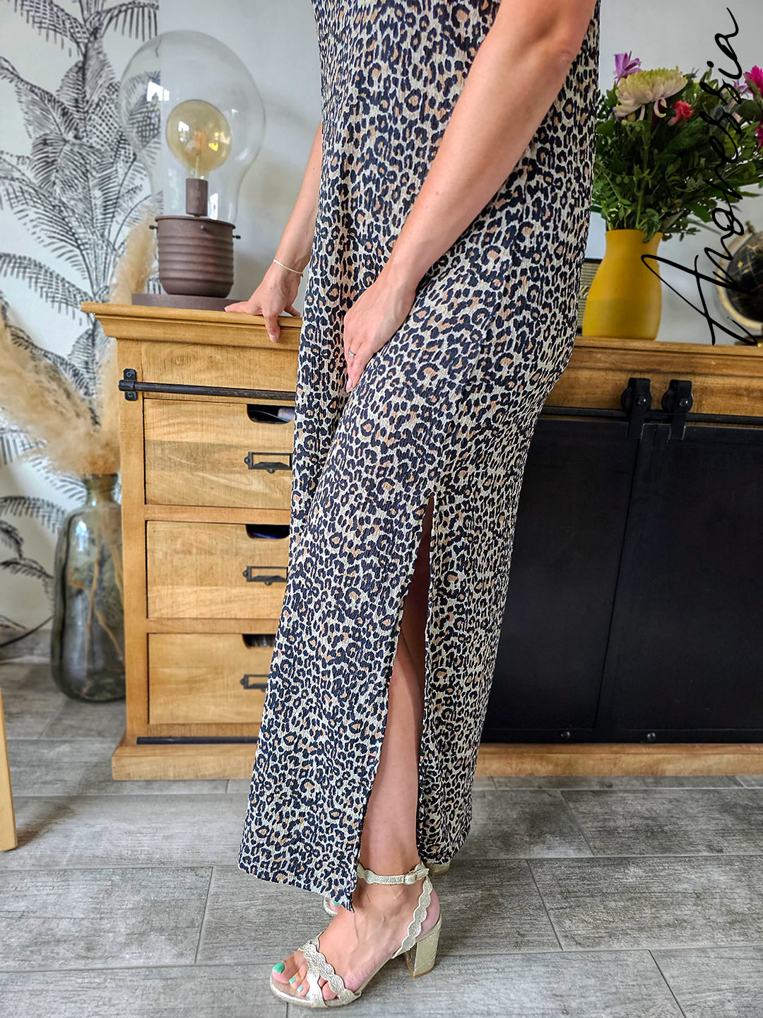 Robe Longue Léopard — Robe Fluide Imprimé Léopard Dos Croisé Femme autre vue
