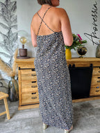 Robe Longue Léopard — Robe Fluide Imprimé Léopard Dos Croisé Femme vue dos
