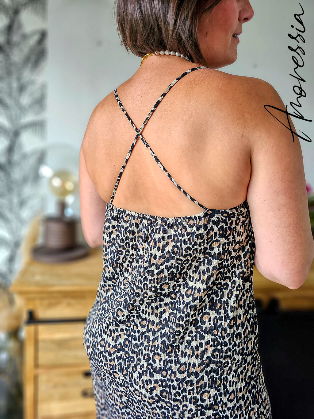Robe Longue Léopard — Robe Fluide Imprimé Léopard Dos Croisé Femme zoom imprimé