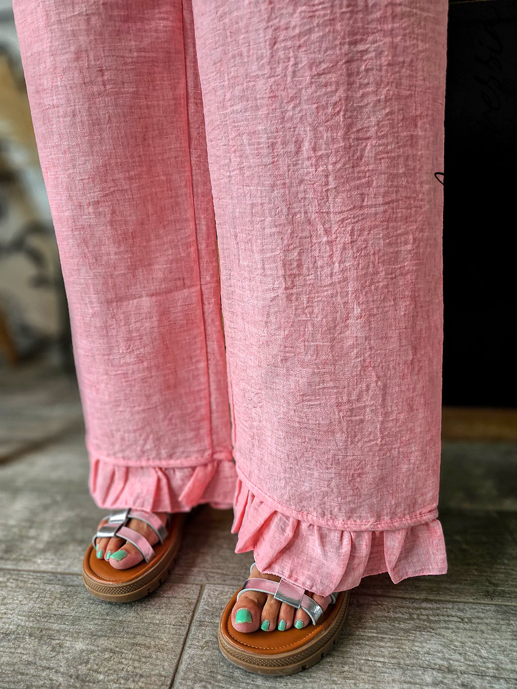 Pantalon Louka Rose — Pantalon Large Rose Femme vue détail