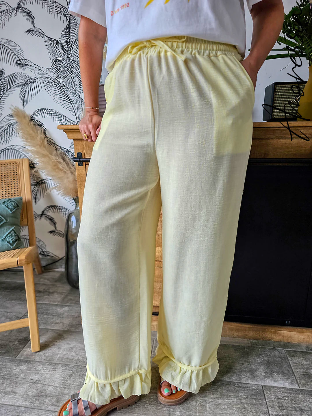 Pantalon Louka Jaune — Pantalon Large Jaune Femme