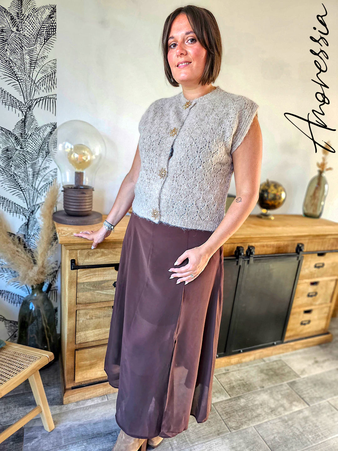 Jupe Longue Chocolat — Jupe Longue Chocolat Femme photo lifestyle
