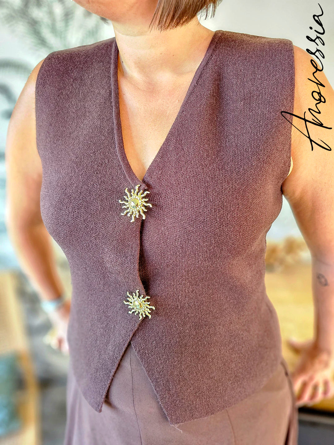 Gilet sans manches Coffee — Gilet Sans Manches Camel Femme