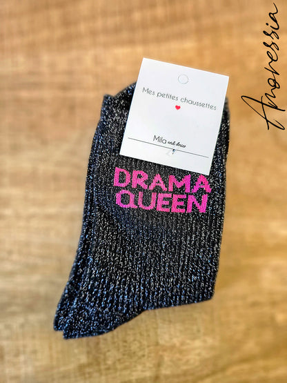 Chaussettes à paillettes – Message “Drama Queen” 💖
