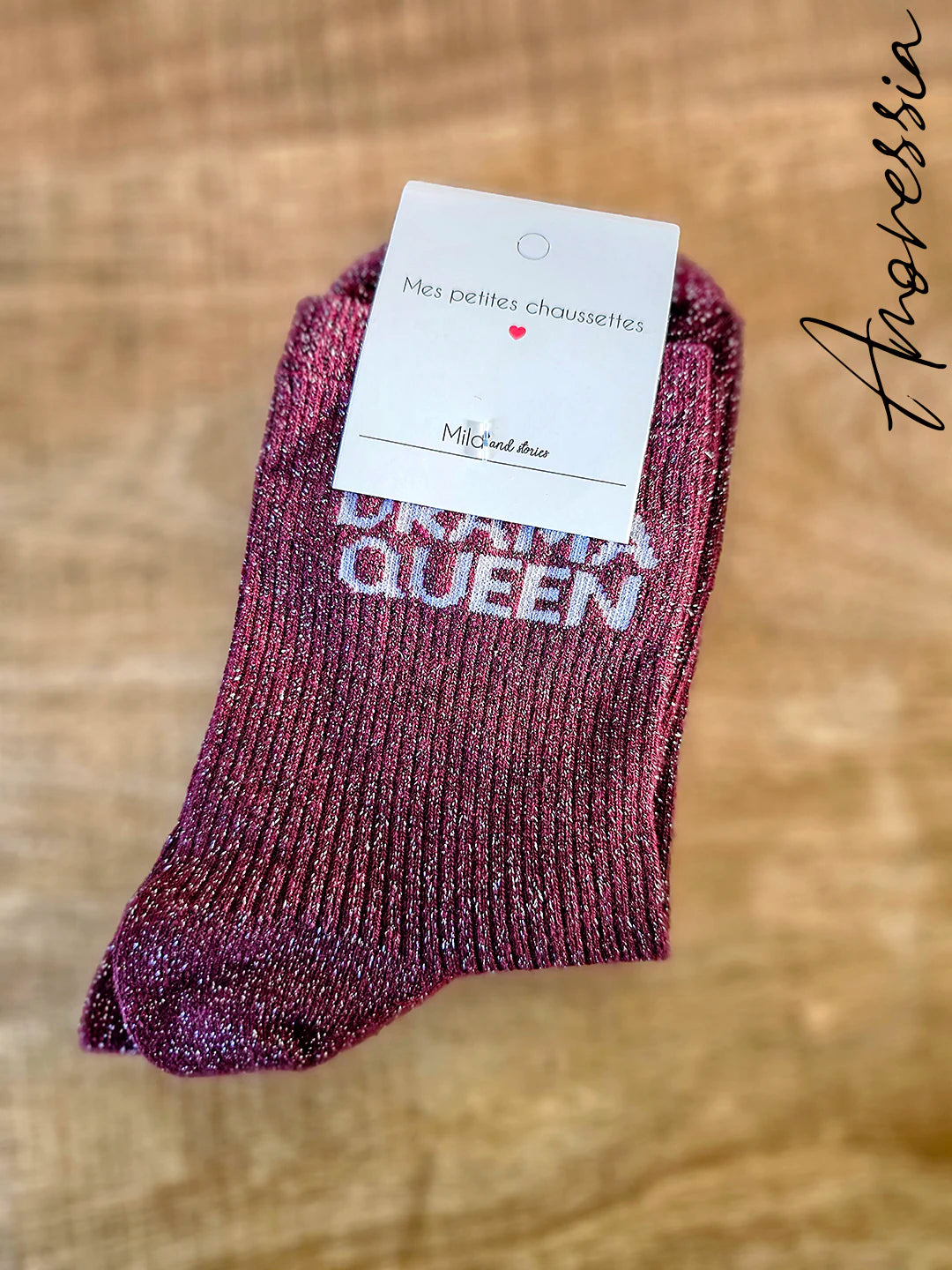 Chaussettes à paillettes – Message “Drama Queen” 💖