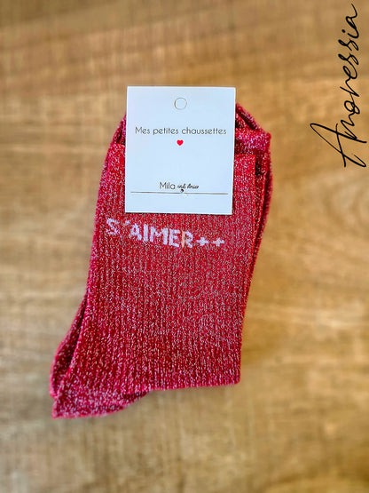 Chaussettes à paillettes – Message “S’aimer” ✨