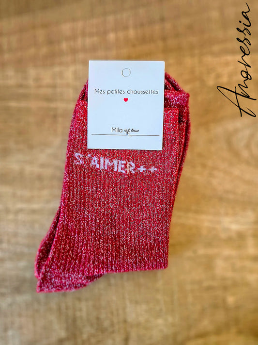 Chaussettes à paillettes – Message “S’aimer” ✨