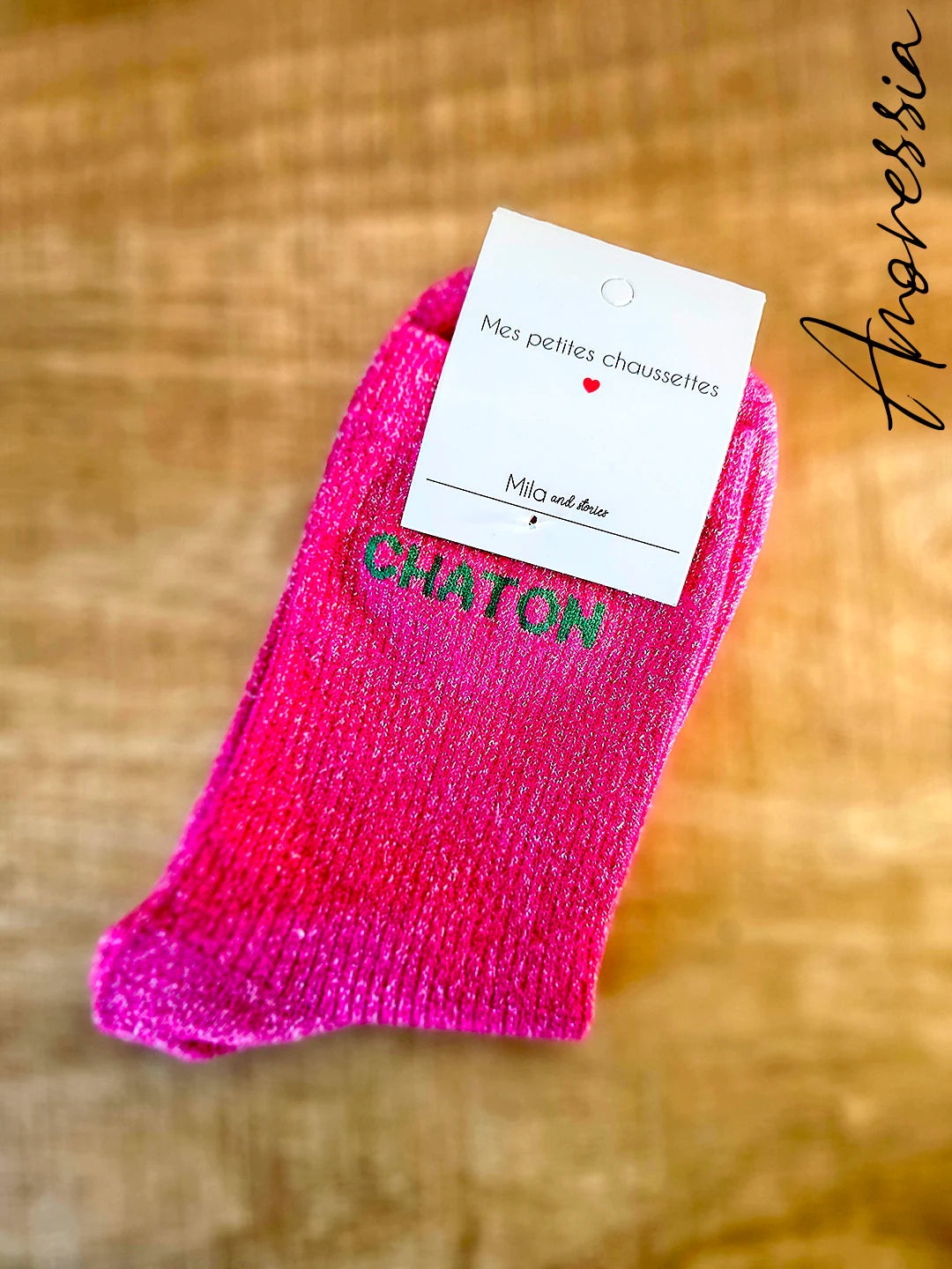 Chaussettes à paillettes – Message “Chaton” 😻