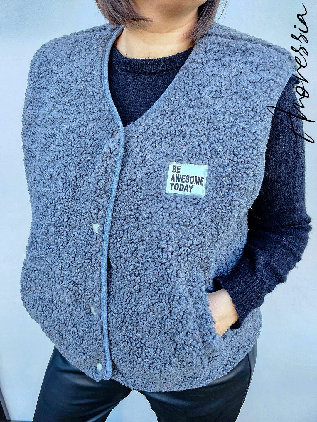 Gilet sans manches en sherpa Gris — Gilet Sherpa Gris Sans Manches Femme