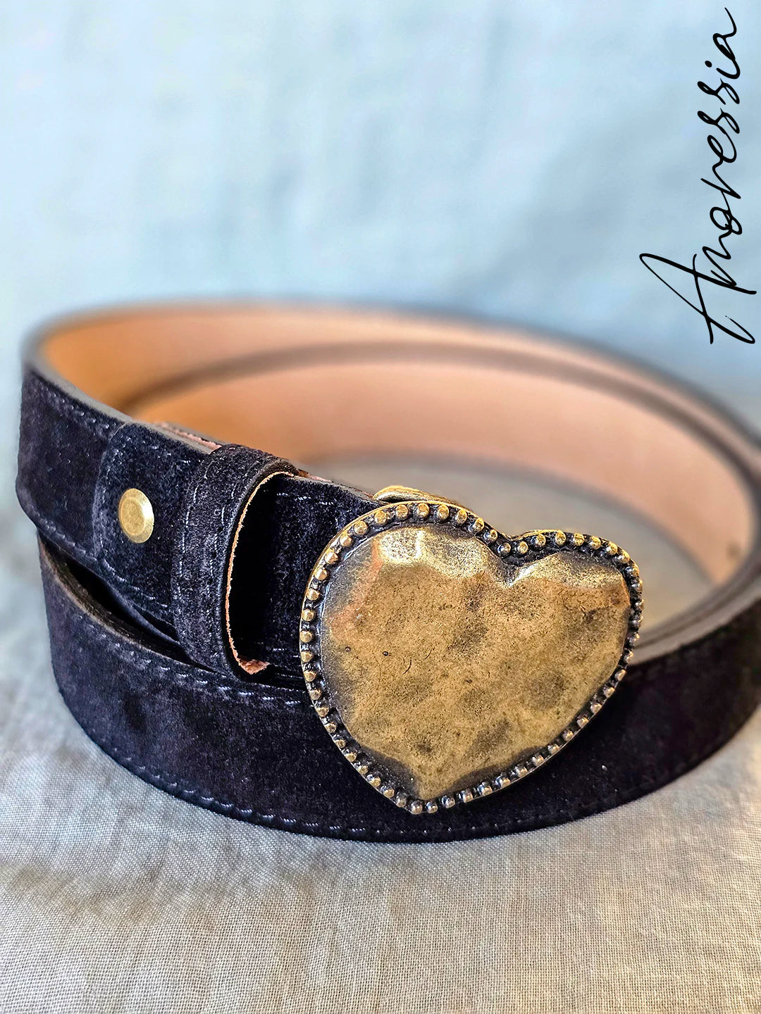 Ceinture Boucle Coeur Noir — Ceinture Noire Boucle Cœur Femme vue détail