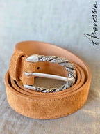 Ceinture Camel Boucle Argentée — Ceinture Cuir Camel Boucle Argentée Femme