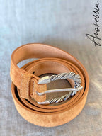 Ceinture Camel Boucle Argentée — Ceinture Cuir Camel Femme vue détail