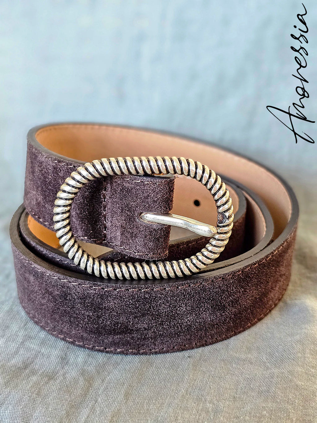 Ceinture Chocolat Boucle Argentée — Ceinture Cuir Chocolat Boucle Argentée Femme