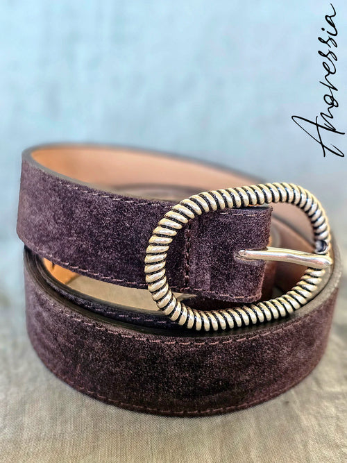 Ceinture Chocolat Boucle Argentée — Ceinture Cuir Chocolat Femme photo portée
